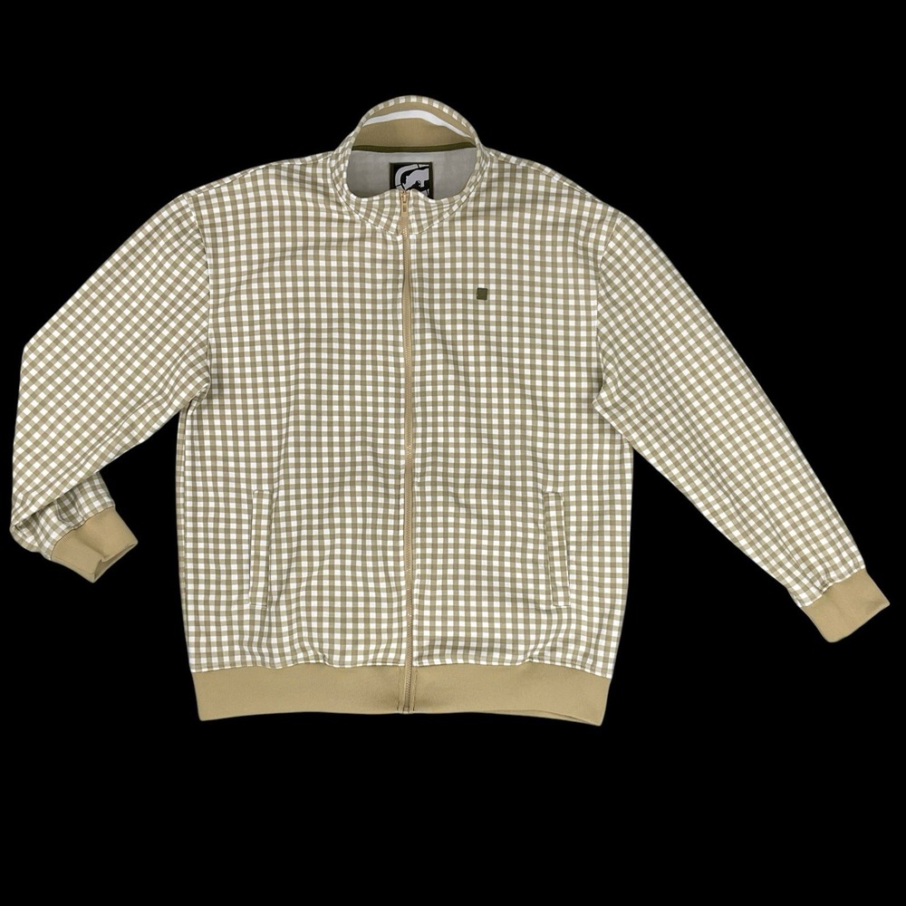 Ecko Unltd Jacket Men 2XL Long Sleeve Full Zip Beige White Check